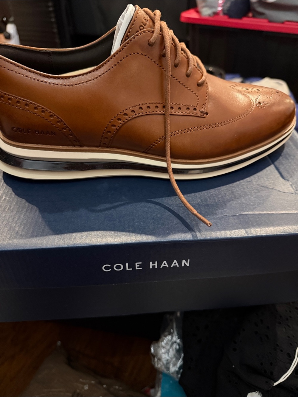 Cole Haan Tan Leather Wingtip Derby - Picture 2 of 4